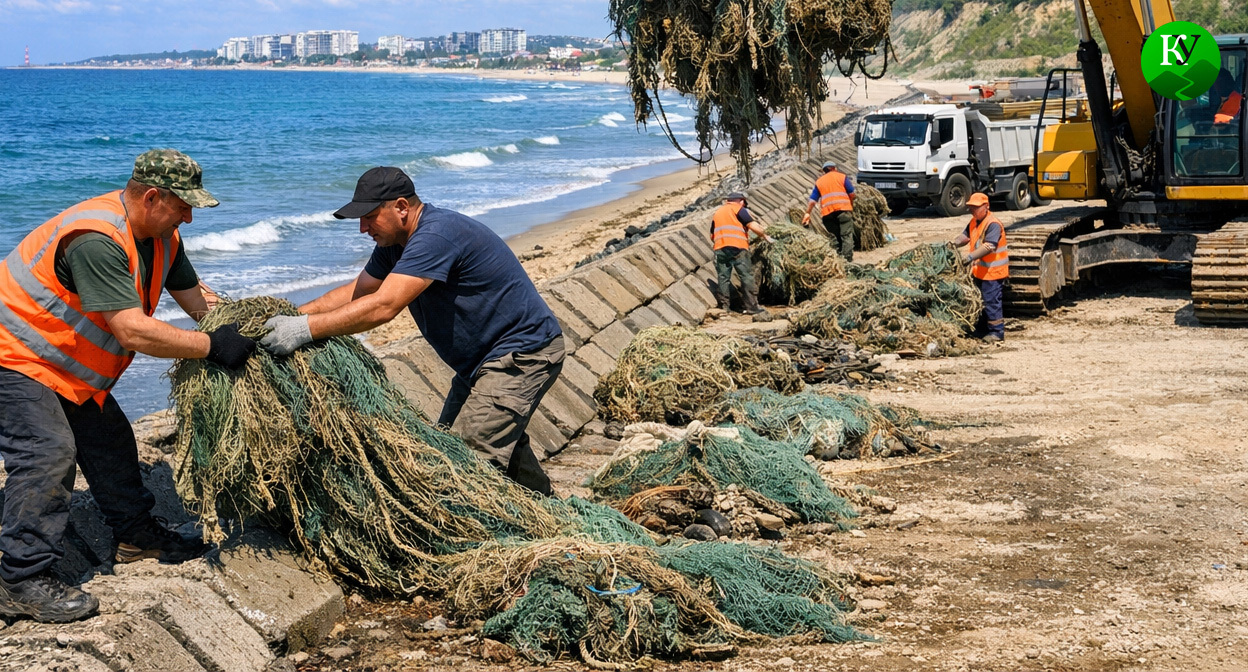 Уборка сетей с защитного вала. Иллюстрация создана «Кавказским узлом» с помощью ИИ в программе Copilot Уборка сетей с защитного вала. Иллюстрация создана «Кавказским узлом» с помощью ИИ в программе Copilot