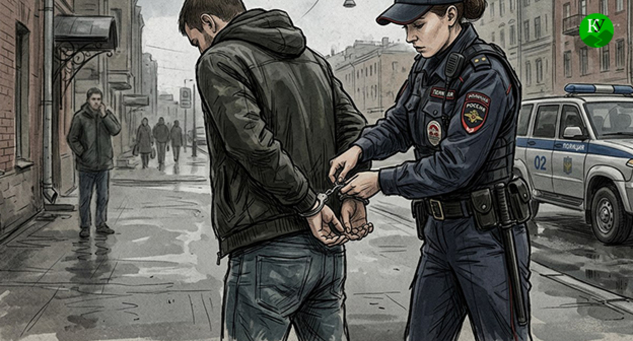 Сотрудник полиции надевает наручники на мужчину. Иллюстрация создана "Кавказским узлом" при помощи ИИ в программе Copilot Сотрудник полиции надевает наручники на мужчину. Иллюстрация создана "Кавказским узлом" при помощи ИИ в программе Copilot