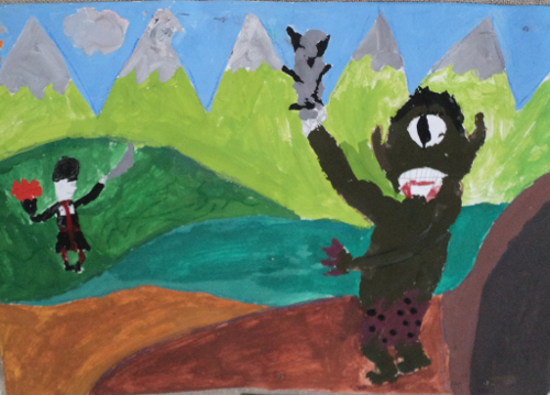 Детский рисунок на благотворительной вытавке. Нальчик, 14 апреля 2013 г. Фото Луизы Оразаевой для "Кавказкого узла"