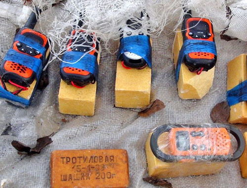 Самодельные взрывные устройства, обнаруженные в схроне. Кабардино-Балкария, Баксанский район, 22 января 2013 г. Фото http://www.nak.fsb.ru/
