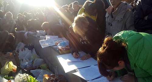 Сбор пожписей под обращением на пикете против насилия над животными в Краснодаре. Фото Алексея Мандригели для "Кавказского узла"