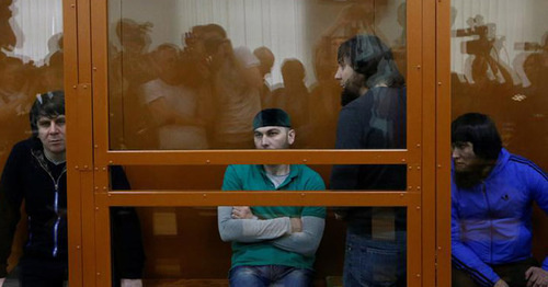 Тамерлан Эскерханов, Шагид Губашев, Заур Дадаев и Анзон Губашев (слева направо) в зале суда. Москва, 27 июня 2017 г. Фото REUTERS/Sergei Karpukhin
