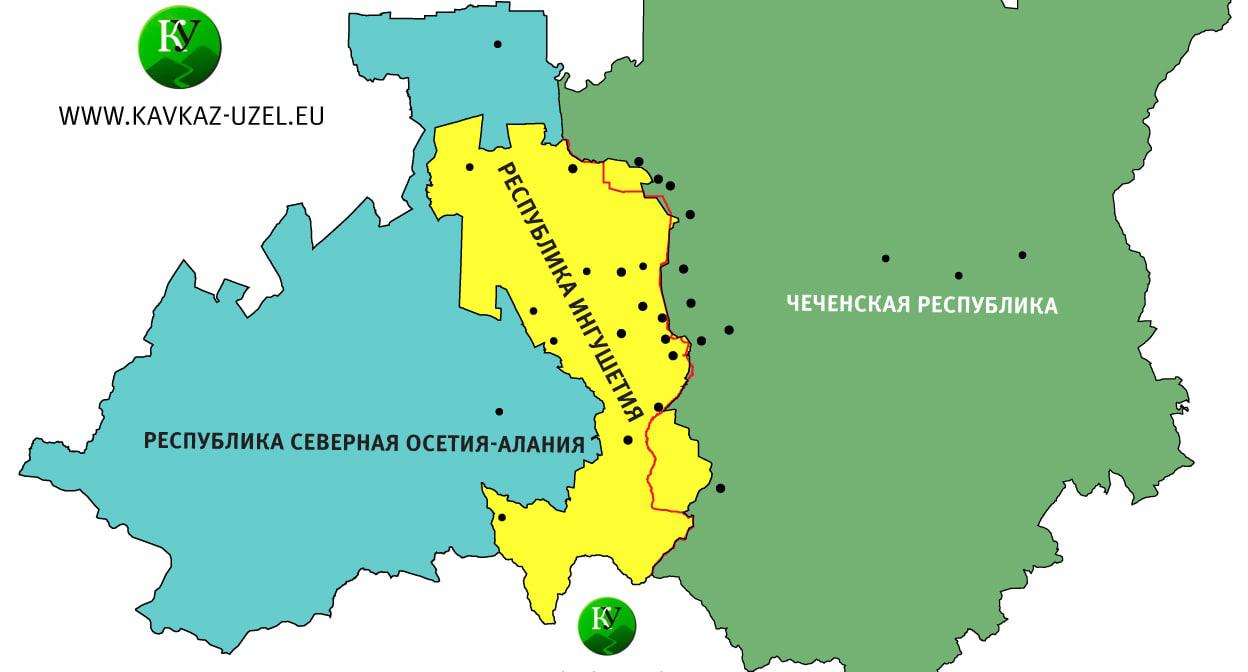 Изменение границы между Чеченской Республикой и Республикой Ингушетия по соглашению от 26 сентября 2018 г. Карта "Кавказского узла".