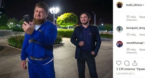 Рамзан Кадыров (слева) и Махи Идрисов. Скриншот с личной страницы Идрисова https://www.instagram.com/p/BYq_dlVBQIU/