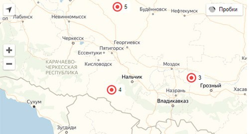 Карта распространения коронавируса в КБР. Скриншот "Кавказского узла"