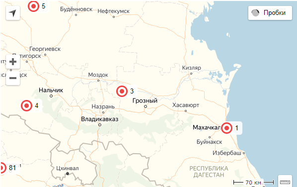 Скриншот составленной "Кавказским узлом" карты с числом зараженных коронавирусом в регионах юга России и Южного Кавказа.
