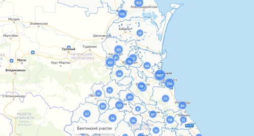 скриншот карты распространения коронавируса в Дагестане https://mydagestan.e-dag.ru