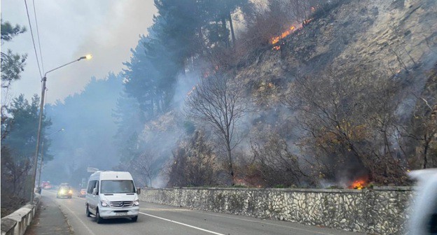 Лесной пожар в Абхазии. Фото пресс-службы МЧС Абхазии. https://www.mchsra.info/novosti/item/1498-lesnoj-pozhar-razgorevshijsya-tri-dnya-nazad-na-dalnikh-otrogakh-v-okrestnostyakh-gagry-utrom-spustilsya-k-respublikanskoj-avtotrasse-psou-ingur