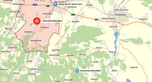 Карта Казбековского и Новолакского районов Дагестана. Скриншот карты Yandex https://yandex.ru/