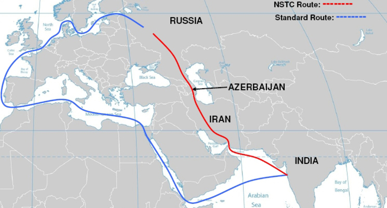 Схема автотранспортного коридора "Север-Юг". Фото https://en.wikipedia.org/wiki/International_North–South_Transport_Corridor