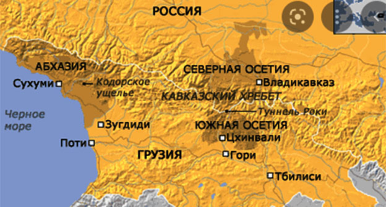 Карта с территорией Северной Осетии и Южной Осетии. Фото:  http://news.bbc.co.uk/hi/russian/international/newsid_7554000/7554124.stm