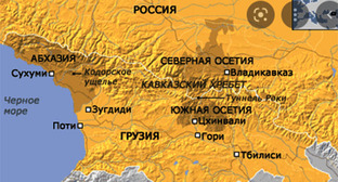 Карта с территорией Северной Осетии и Южной Осетии. Фото: http://news.bbc.co.uk/hi/russian/international/newsid_7554000/7554124.stm