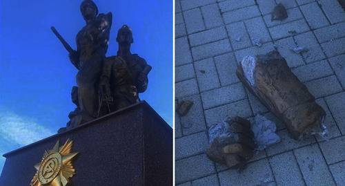Неизвестные повредили памятник "Воинам-малоземельцам" в селе Мысхако. Фото: t.me/kravchenko_glava_nvrsk