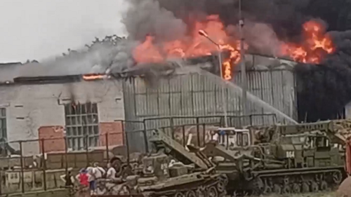 Пожар в воинской части Георгиевска. Фото: 
georgievsk_live / Telegram