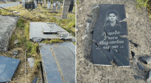 Разрушенные надгробия на кладбище в Махачкале. Фото из Telegram-канала Кирилла Кабанова от 20.07.24, https://t.me/kabanovkv/3588
