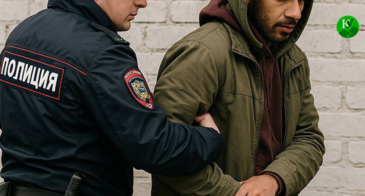 Сотрудник полиции задерживает мигранта. Иллюстрация "Кавказского узла" созданная ИИ при помощи Copilot Сотрудник полиции задерживает мигранта. Иллюстрация "Кавказского узла" созданная ИИ при помощи Copilot