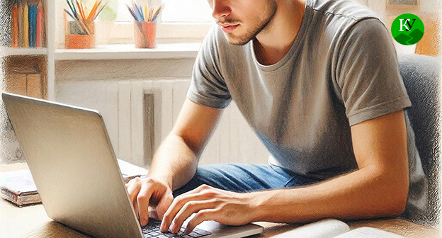 Мужчина сидит за компьютером. Иллюстрация создана "Кавказским узлом" при помощи ИИ в программе Copilot Мужчина сидит за компьютером. Иллюстрация создана "Кавказским узлом" при помощи ИИ в программе Copilot