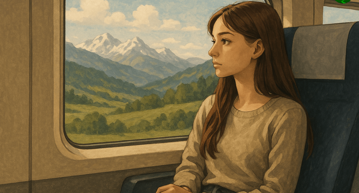 Девушка в поезде. Иллюстрация создана "Кавказским узлом" с помощью ИИ в программе Copilot Девушка в поезде. Иллюстрация создана "Кавказским узлом" с помощью ИИ в программе Copilot