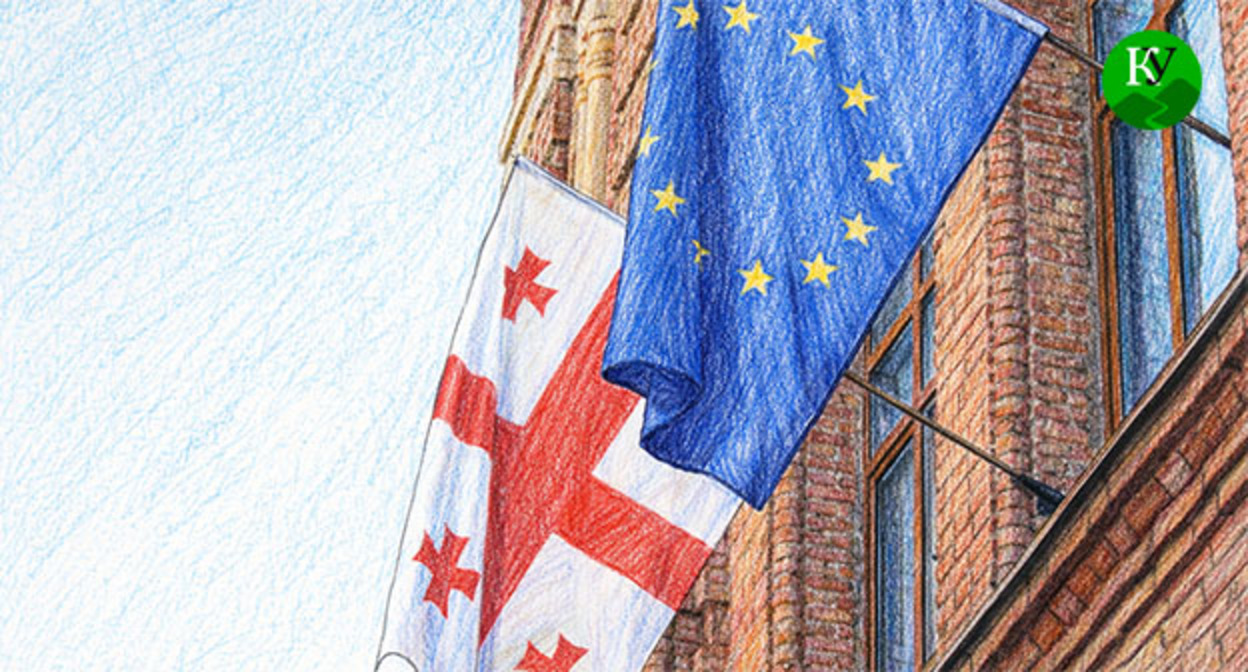 Флаги Грузии и Евросоюза. Иллюстрация создана "Кавказским узлом" при помощи ИИ в программе Copilot Флаги Грузии и Евросоюза. Иллюстрация создана "Кавказским узлом" при помощи ИИ в программе Copilot