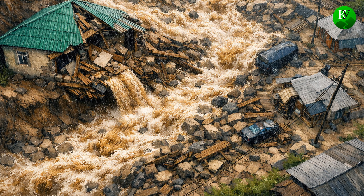 Потоп в горном селе. Иллюстрация создана "Кавказским узлом" с помощью ИИ в программе Copilot Потоп в горном селе. Иллюстрация создана "Кавказским узлом" с помощью ИИ в программе Copilot