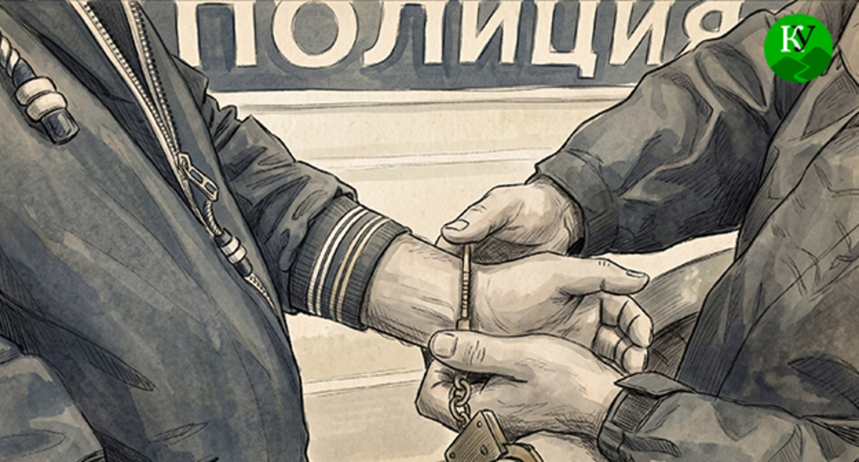 Сотрудник полиции надевает наручники на мужчину. Иллюстрация создана "Кавказским узлом" при помощи ИИ в программе Copilot Сотрудник полиции надевает наручники на мужчину. Иллюстрация создана "Кавказским узлом" при помощи ИИ в программе Copilot