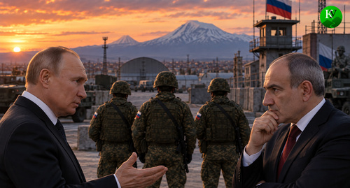 Путин и Пашинян. Иллюстрация создана «Кавказским узлом» с помощью ИИ в программе Copilot Путин и Пашинян. Иллюстрация создана «Кавказским узлом» с помощью ИИ в программе Copilot