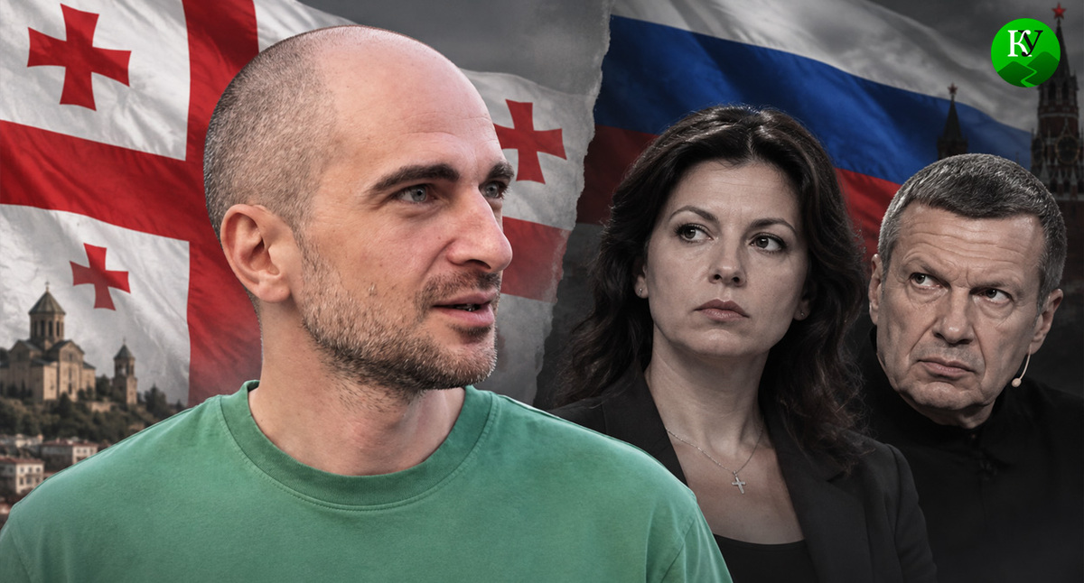 Журналист Торнике Размадзе, Симоньян и Соловьев. Иллюстрация создана «Кавказским узлом» с помощью ИИ в программе Copilot Журналист Торнике Размадзе, Симоньян и Соловьев. Иллюстрация создана «Кавказским узлом» с помощью ИИ в программе Copilot