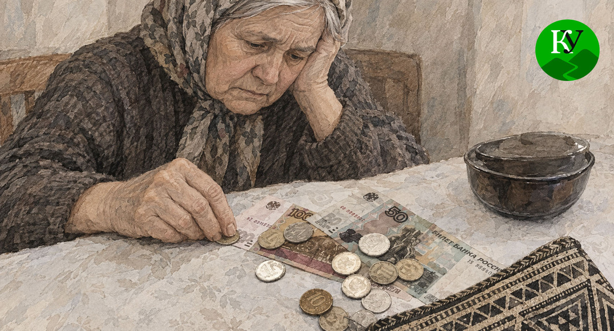 Пожилая женщина смотрит на деньги. Иллюстрация создана "Кавказским узлом" при помощи ИИ в программе Copilot Пожилая женщина смотрит на деньги. Иллюстрация создана "Кавказским узлом" при помощи ИИ в программе Copilot